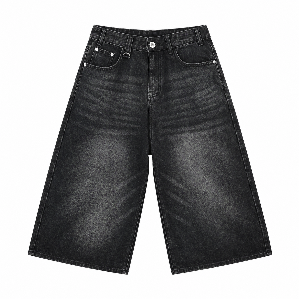 Patina Wide-Leg Denim Shorts in Black-grey, front view