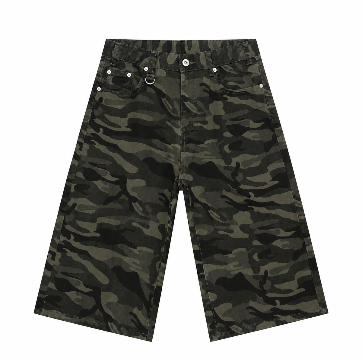 Patina Wide-Leg Denim Shorts in Camouflage, front view
