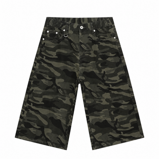 Patina Wide-Leg Denim Shorts in Camouflage, front view