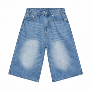 Patina Wide-Leg Denim Shorts in Light Blue, front view