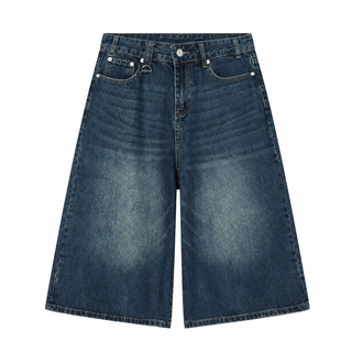 Patina Wide-Leg Denim Shorts in Navy, front view
