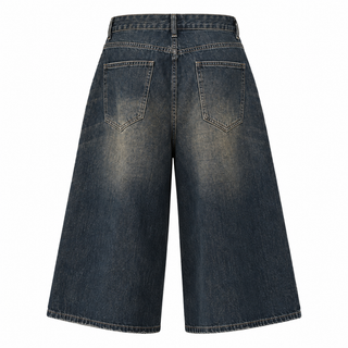 Patina Wide-Leg Denim Shorts in Old Blue, back view