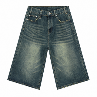 Patina Wide-Leg Denim Shorts in Retro Blue, front view