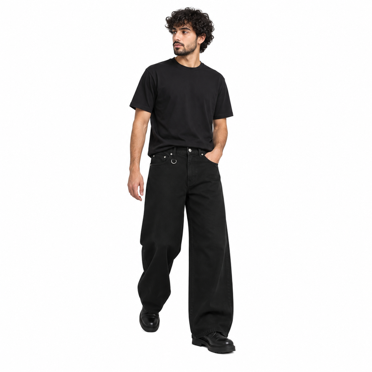 Patina Wide-Leg Jeans in Black, full-body model view