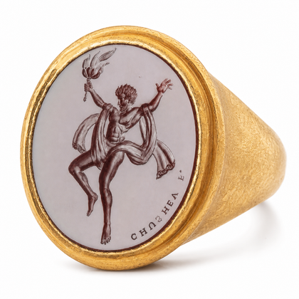 Prometheus signet ring engraved detail on white