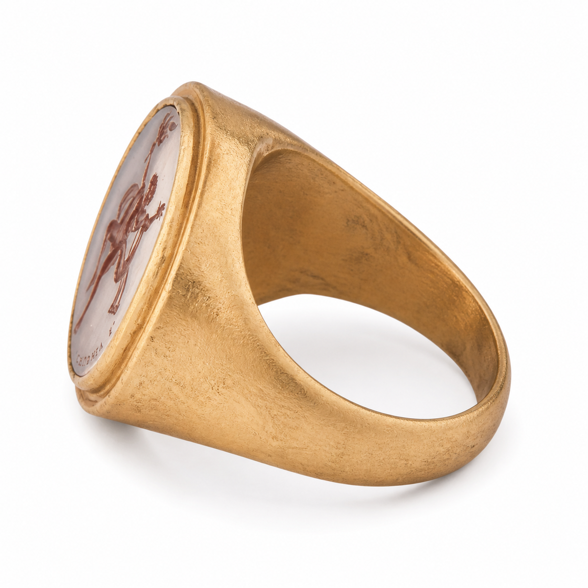 Prometheus signet ring reverse view on white