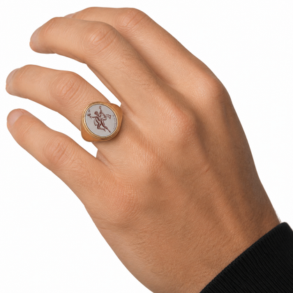 Model wearing the Prometheus signet ring on white