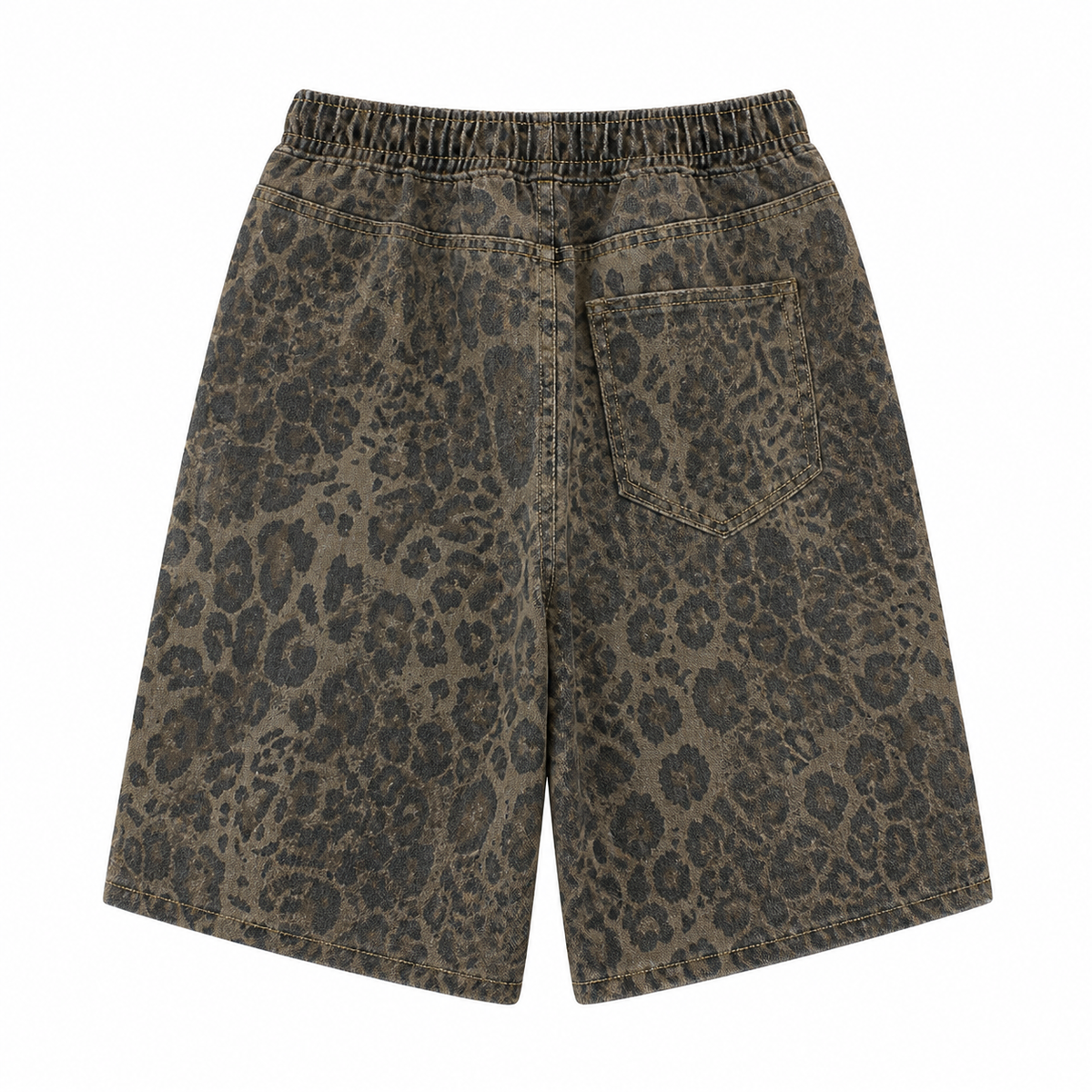 Back view of Prowler leopard-print shorts with patch pocket