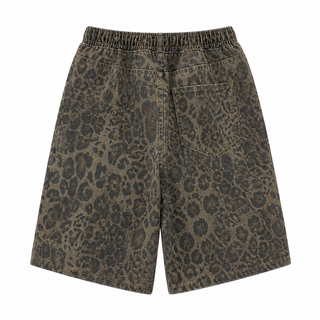 Back view of Prowler leopard-print shorts with patch pocket