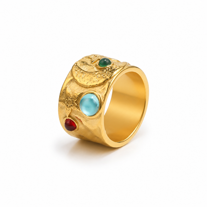 Back view of Gold Relic Mosaic Ring and gold-plated band