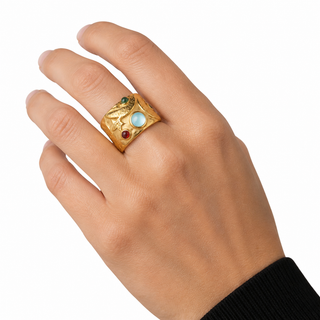 Gold Relic Mosaic Ring worn on hand