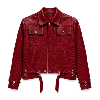 Rivet Crimson Jacket, front studio view on white
