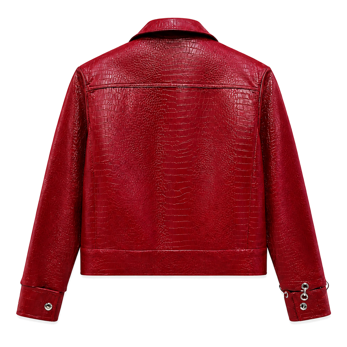 Rivet Crimson Jacket, rear studio view on white