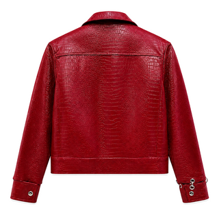 Rivet Crimson Jacket, rear studio view on white