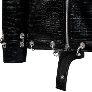 Rivet Noir Jacket silver hardware and crocodile texture detail
