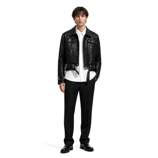 Model wearing the Rivet Noir Jacket on a pure white studio background