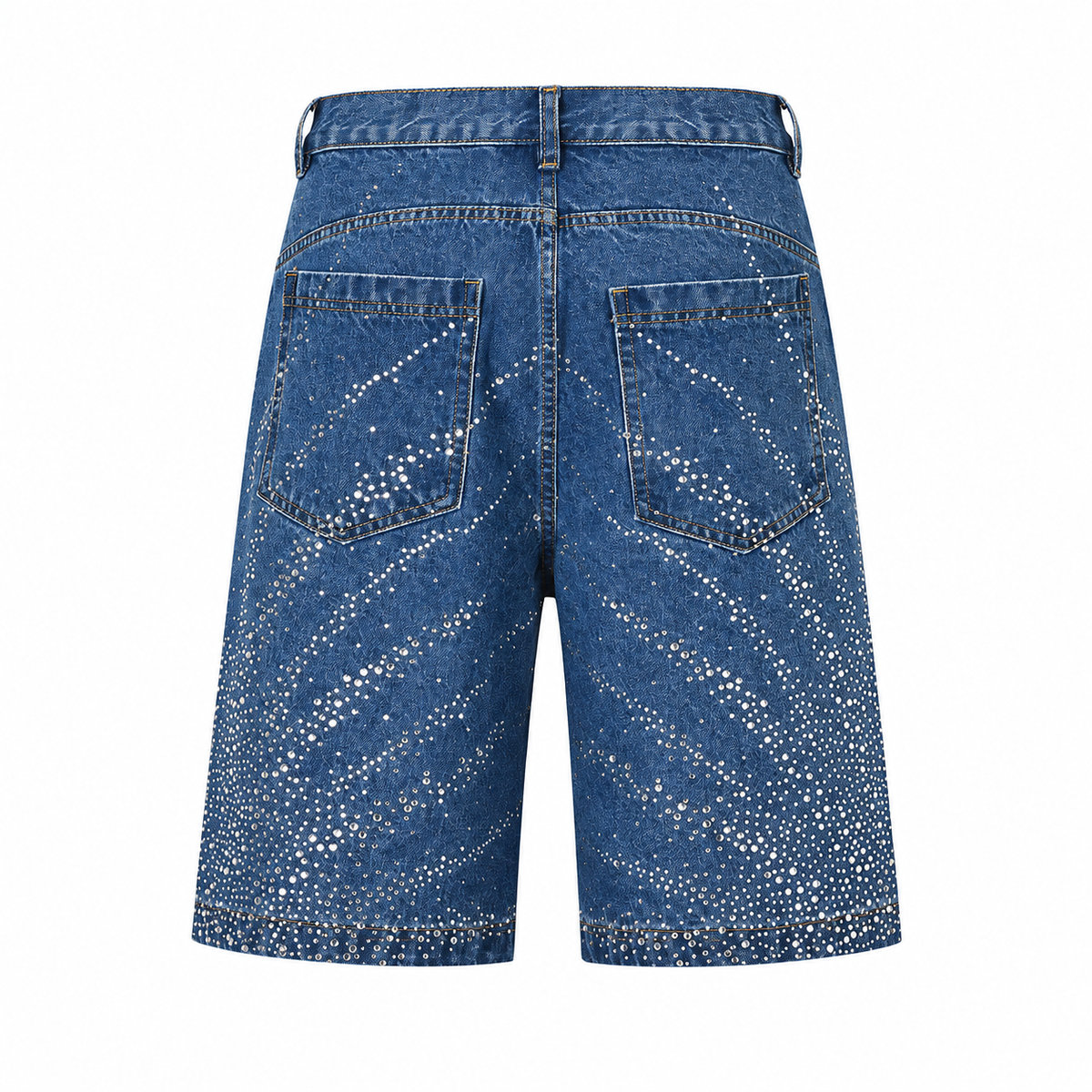 Scintilla Crystal Denim Shorts — Blue, back view