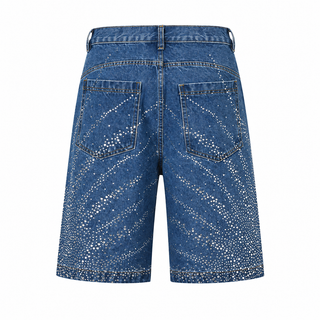 Scintilla Crystal Denim Shorts — Blue, back view