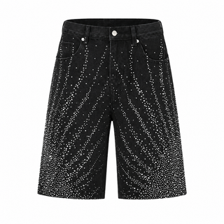 Scintilla Crystal Denim Shorts — Black, front view
