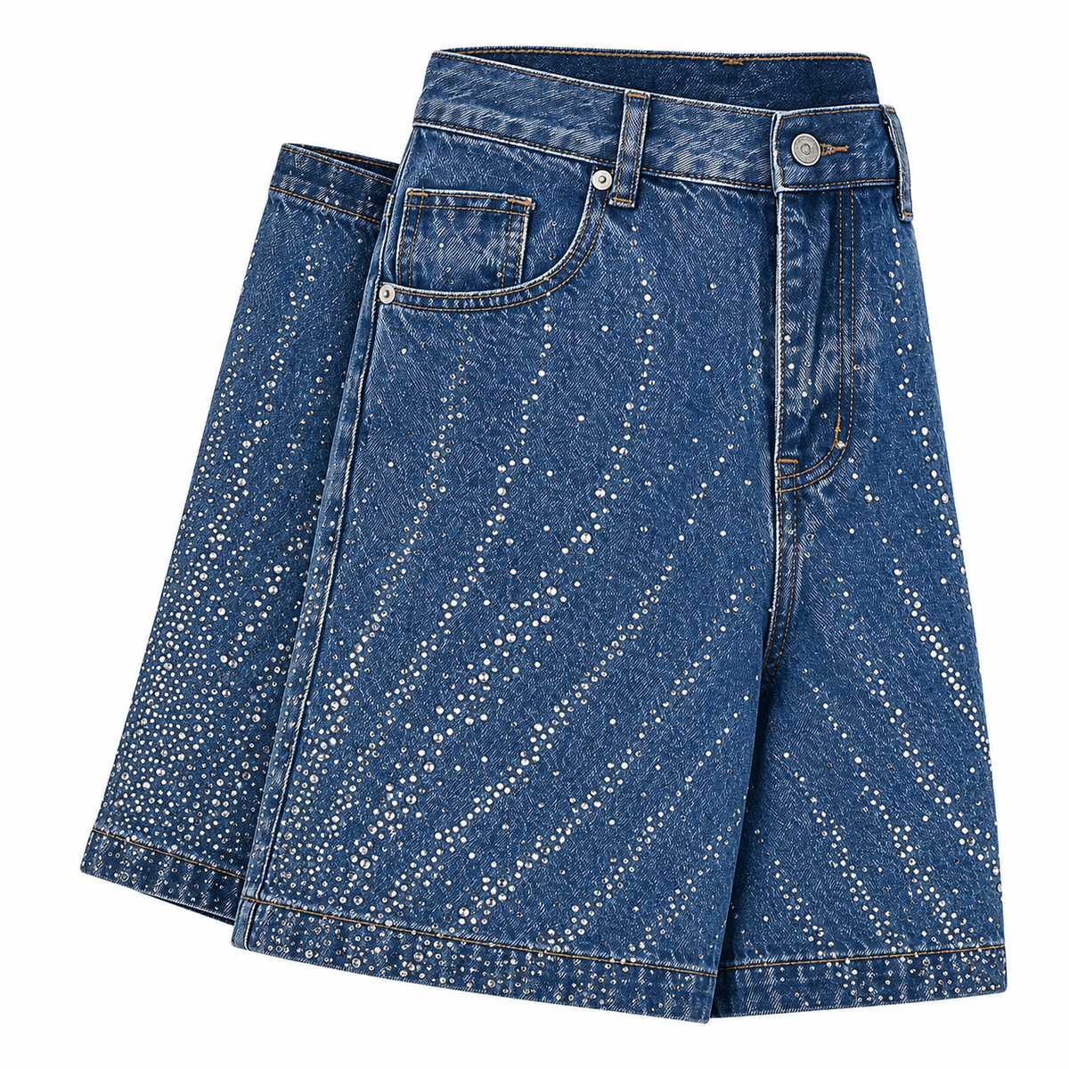 Scintilla Crystal Denim Shorts — Blue, detail view