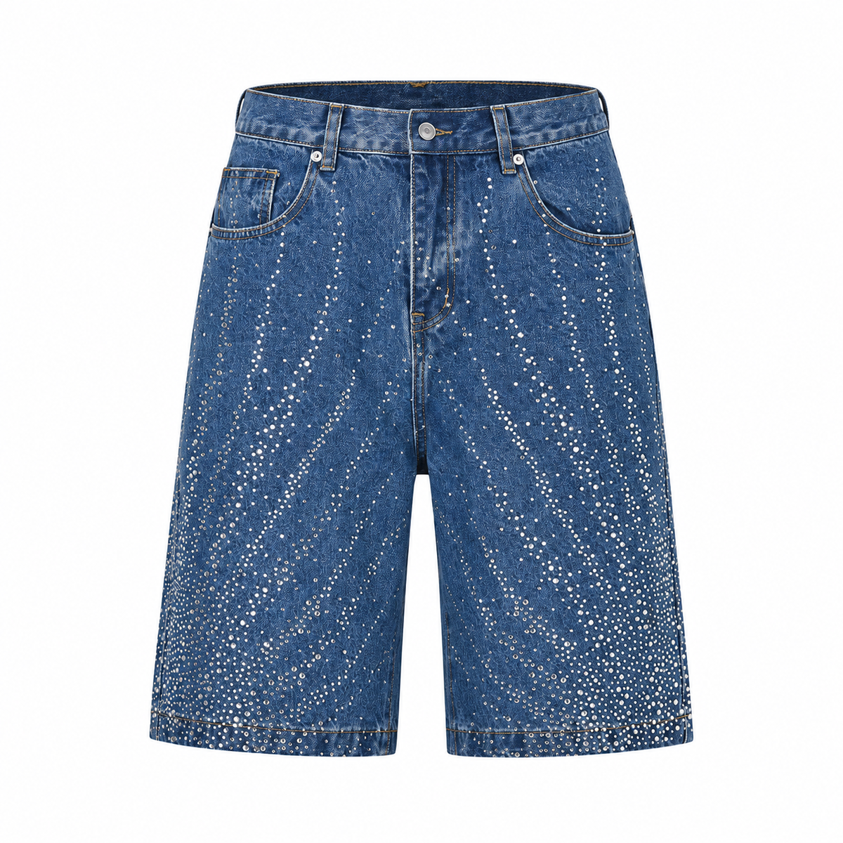 Scintilla Crystal Denim Shorts — Blue, front view