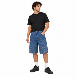 Scintilla Crystal Denim Shorts — Blue, human view