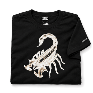 Scorpius Graphic Cotton T-Shirt in black, fabric and construction detail on white
