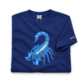 Scorpius Graphic Cotton T-Shirt in blue, fabric and construction detail on white
