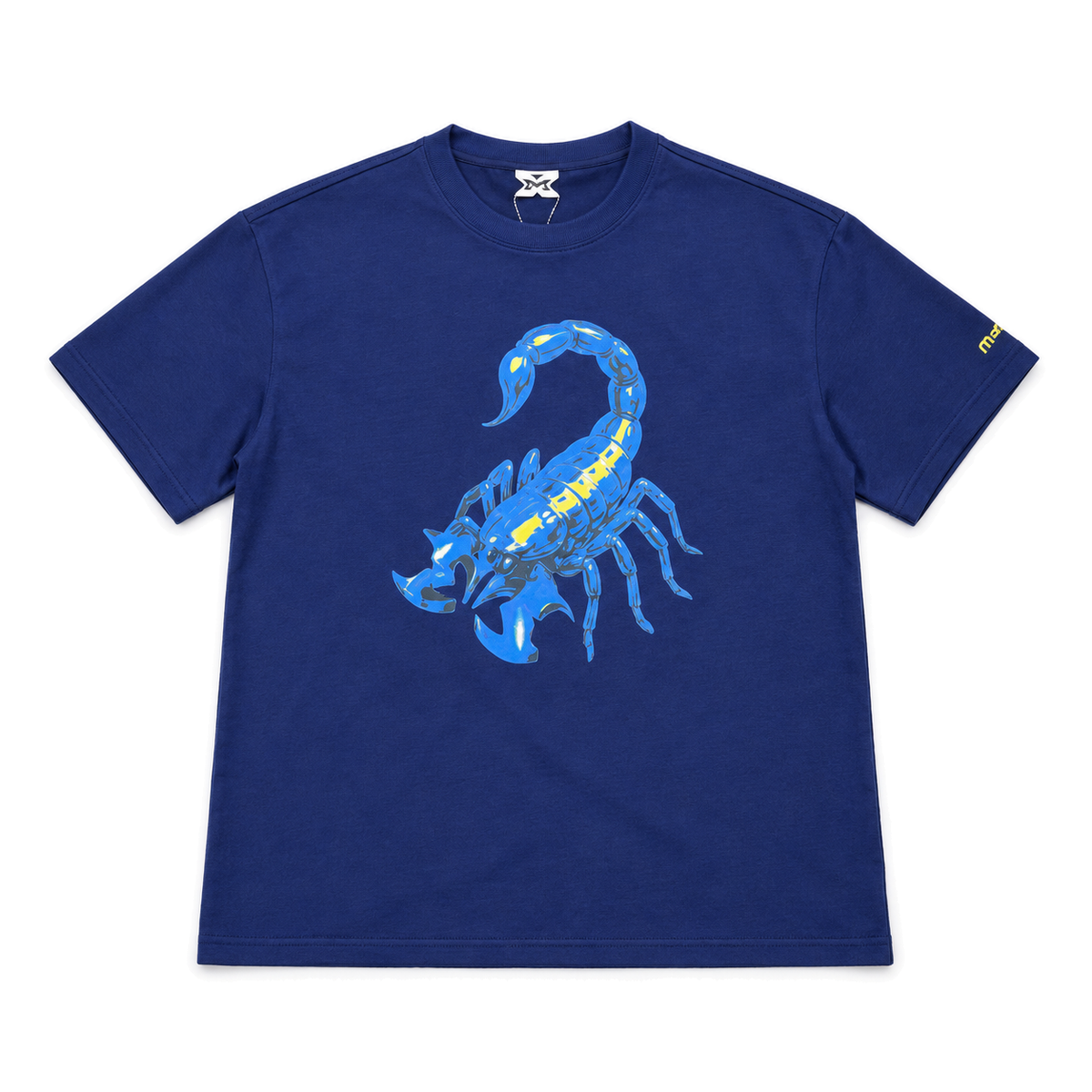 Scorpius Graphic Cotton T-Shirt in blue, front view on white