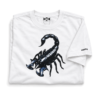 Scorpius Graphic Cotton T-Shirt in white, fabric and construction detail on white