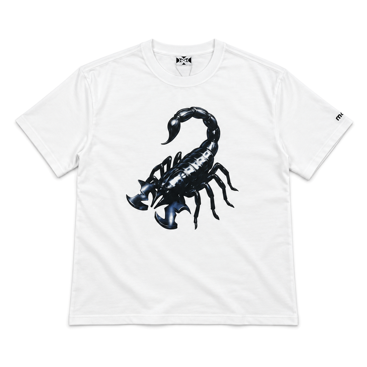 Scorpius Graphic Cotton T-Shirt in white, front view on white