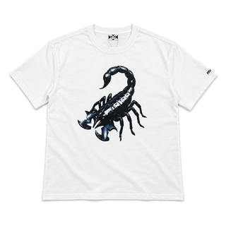 Scorpius Graphic Cotton T-Shirt in white, front view on white