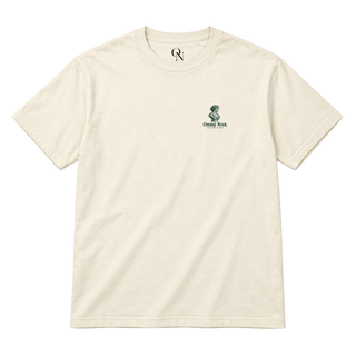 The Sculpture Garden Graphic Tee in Faded Cream, flat front view with small green classical bust