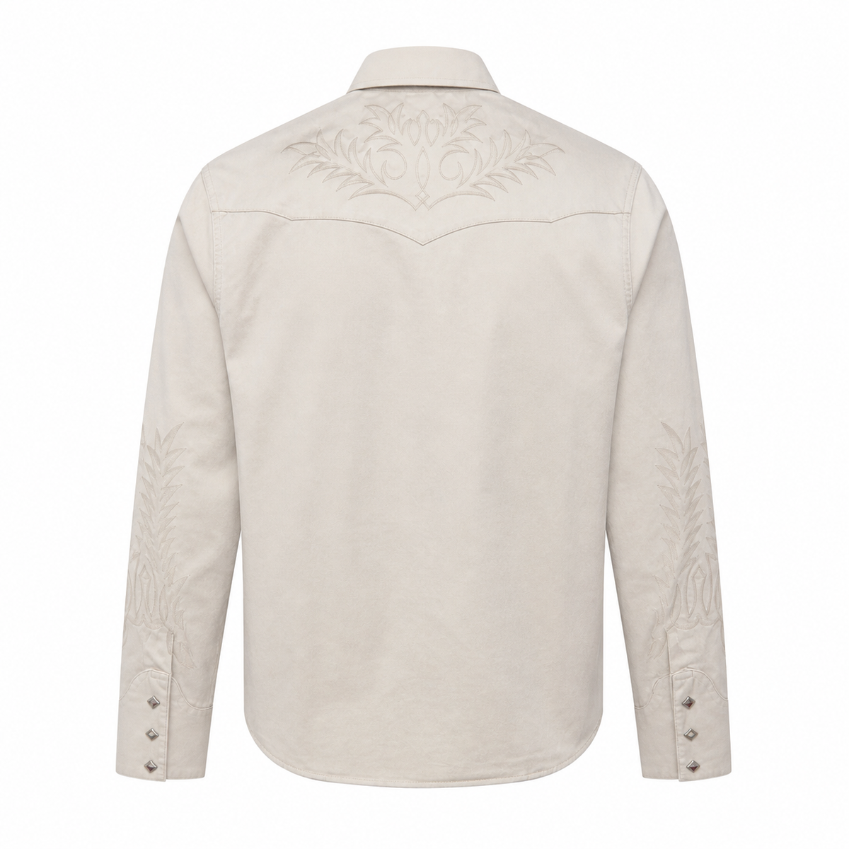 Back view of Sonora cream embroidered Western shirt and pointed yoke