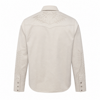 Back view of Sonora cream embroidered Western shirt and pointed yoke