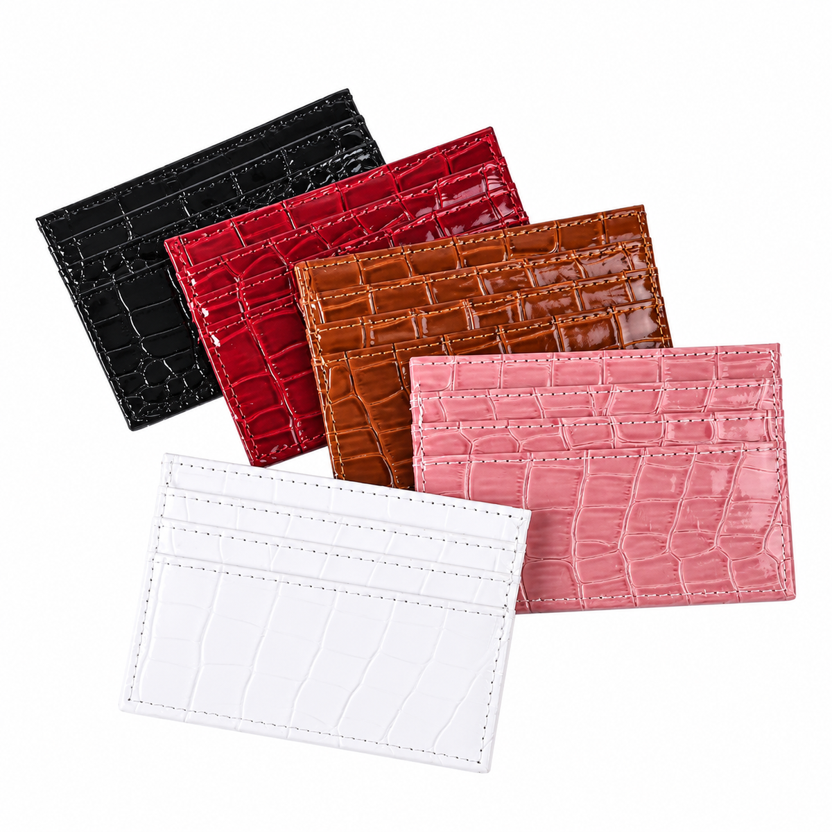 Tessera Croc Cardholder — Black, White, Pink, Brown and Burgundy colour overview
