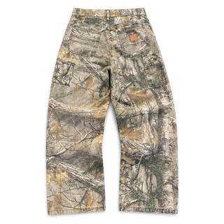 Underbrush Camo Wide-Leg Trousers in woodland camo, back view on white