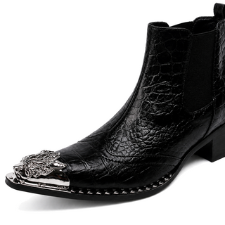 Vesper Boots silver toe hardware and crocodile texture detail