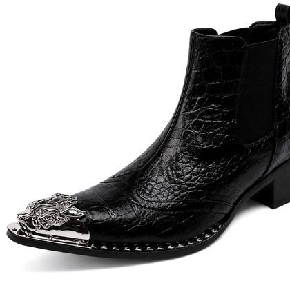 Vesper Boots silver toe hardware and crocodile texture detail
