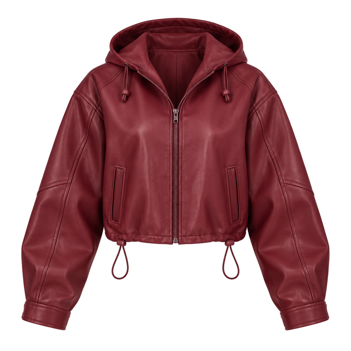 Vesper Cropped Hooded Jacket — burgundy front view