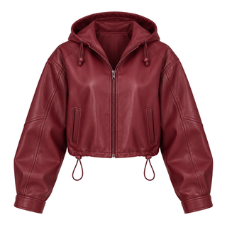 Vesper Cropped Hooded Jacket — burgundy front view