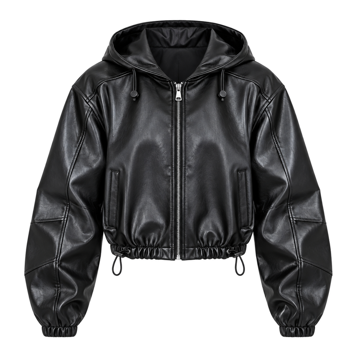 Vesper Cropped Hooded Jacket — black front view