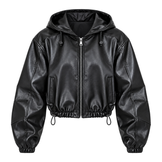 Vesper Cropped Hooded Jacket — black front view
