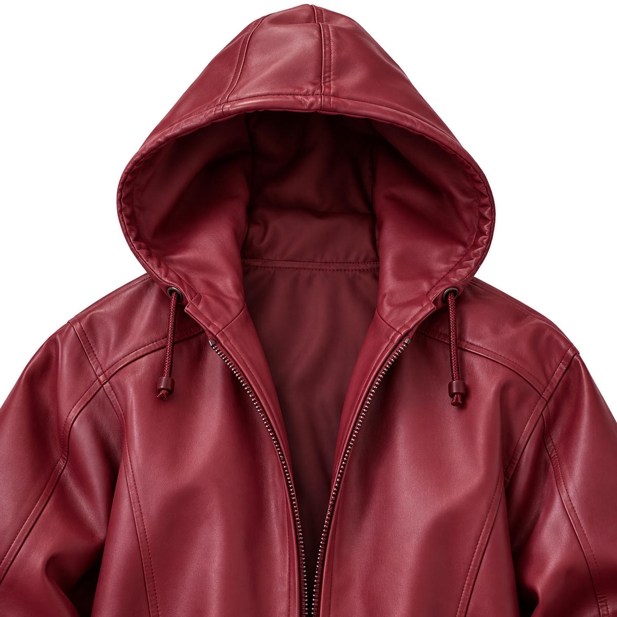 Vesper Cropped Hooded Jacket — burgundy construction detail
