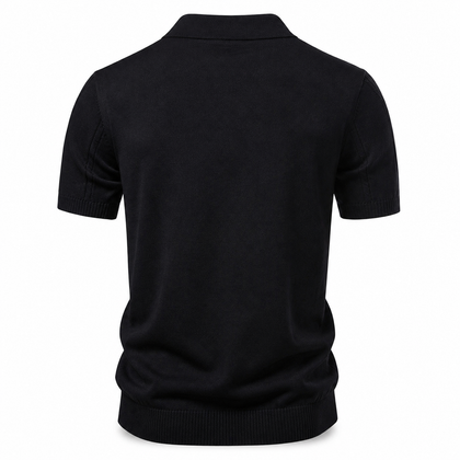 Back view of Vesper Noir black ribbed short-sleeve polo