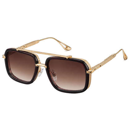 Vista Square Pilot Sunglasses — black gold brown gradient studio view