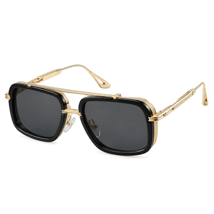Vista Square Pilot Sunglasses — black gold grey studio view