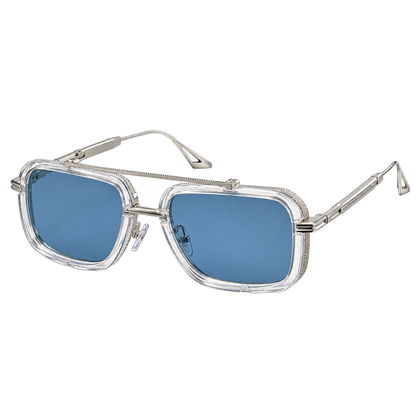 Vista Square Pilot Sunglasses — clear silver blue studio view