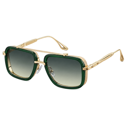 Vista Square Pilot Sunglasses — green gold studio view