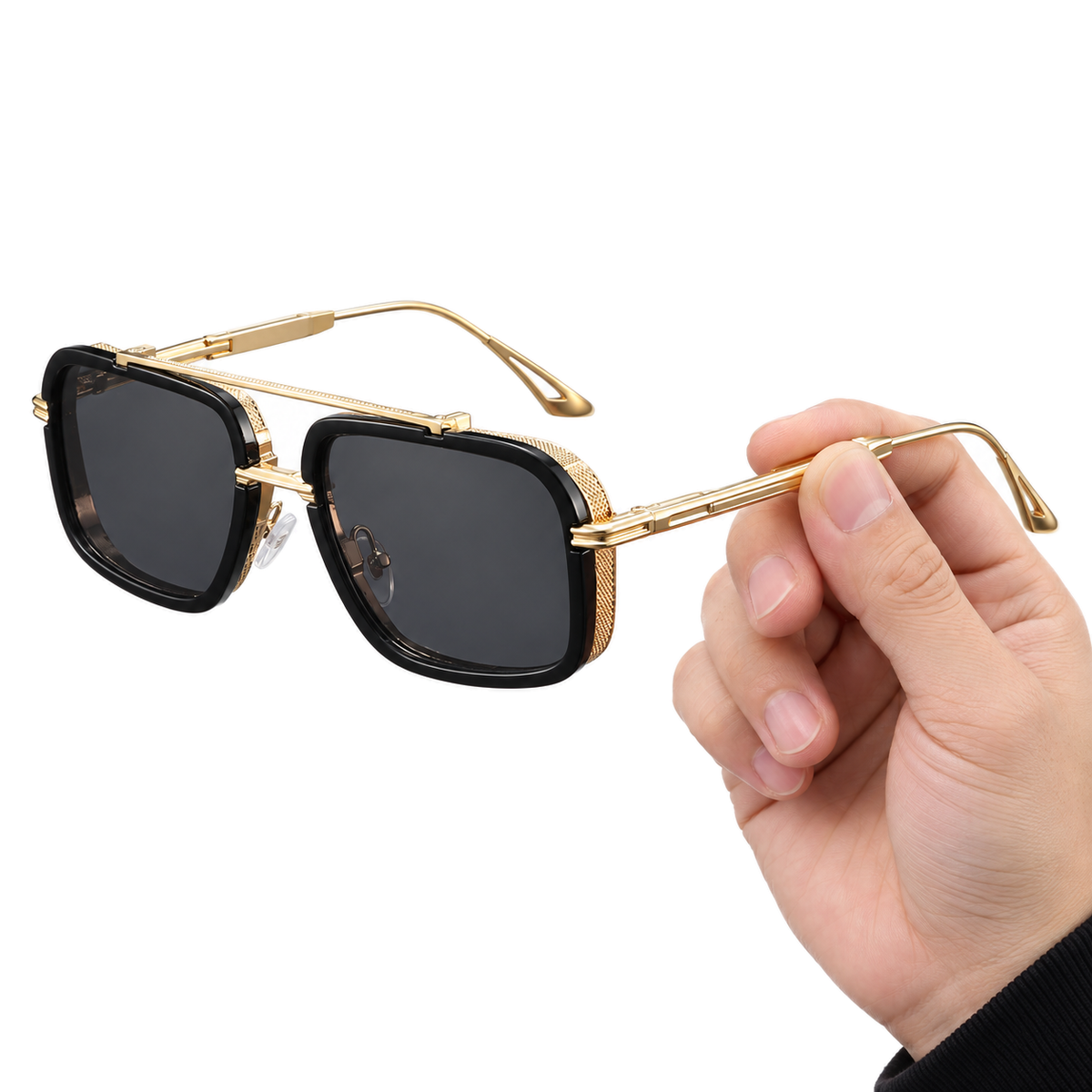Vista Square Pilot Sunglasses — hand studio view